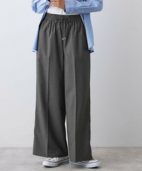 Dessin / デッサン パンツ | 【セットアップ可/ウエストゴム/洗える】サイドライン入りワイドパンツ(チャコールグレー(014))