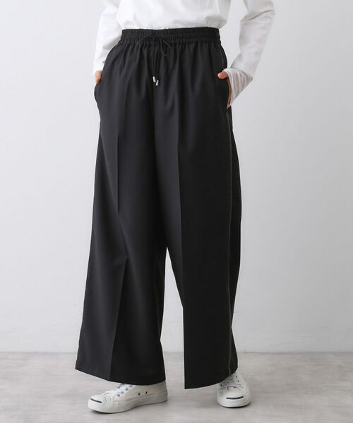 Dessin / デッサン パンツ | 【セットアップ可/ウエストゴム/洗える】サイドライン入りワイドパンツ(ブラック(019))