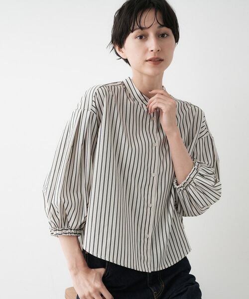 Dessin / デッサン シャツ・ブラウス | 【洗える】ストライプギャザー袖ブラウス | 詳細1