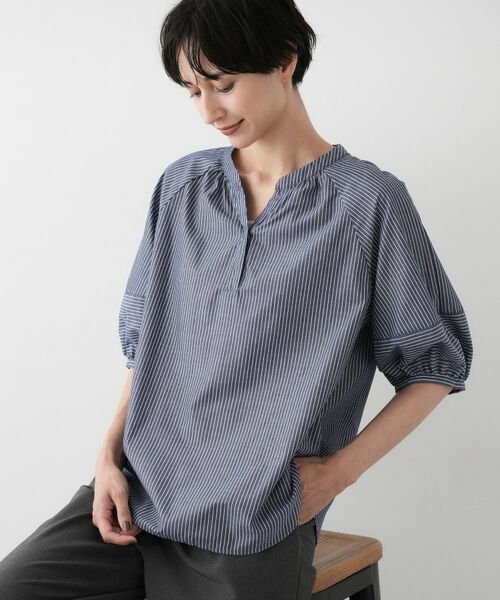 Dessin / デッサン シャツ・ブラウス | 【洗える/五分袖】ランタンスリーブスキッパーネックブラウス(ネイビー(394))