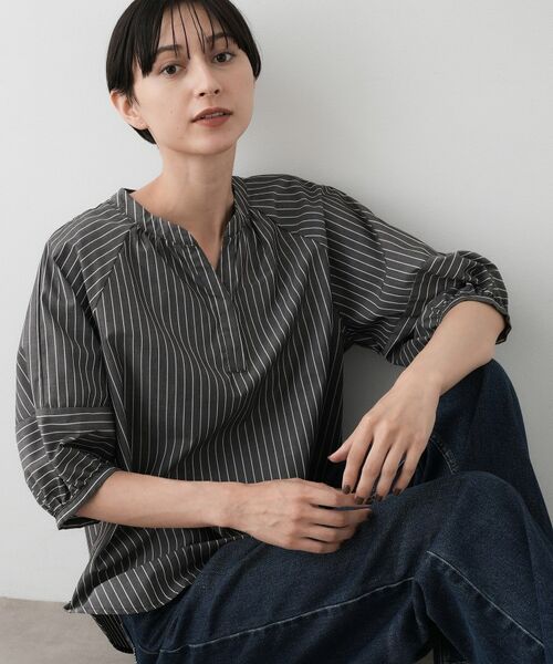 Dessin / デッサン シャツ・ブラウス | 【洗える/五分袖】ランタンスリーブスキッパーネックブラウス(ブラウン(344))