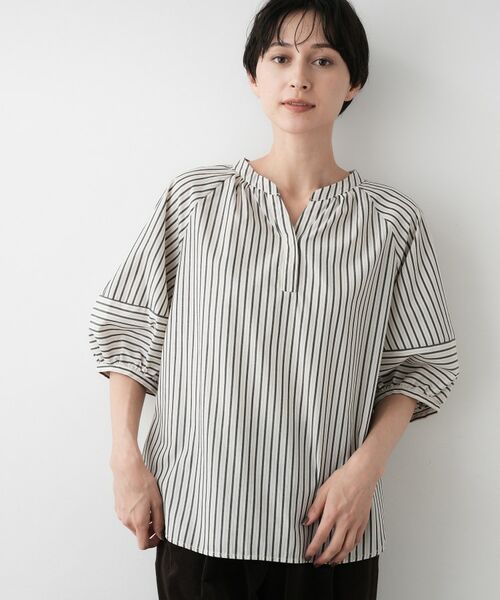 Dessin / デッサン シャツ・ブラウス | 【洗える/五分袖】ランタンスリーブスキッパーネックブラウス(スミクロ(318))