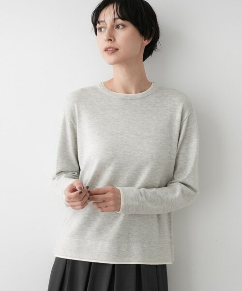 Dessin / デッサン ニット・セーター | 【ユニセックス/洗える】バイカラーニット(ライトグレー(511))