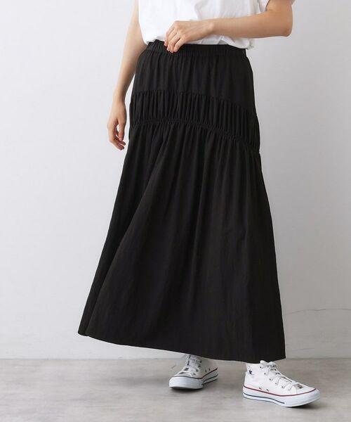 Dessin / デッサン ロング・マキシ丈スカート | 【ウエストゴム/洗える】シャーリングナイロンスカート | 詳細1