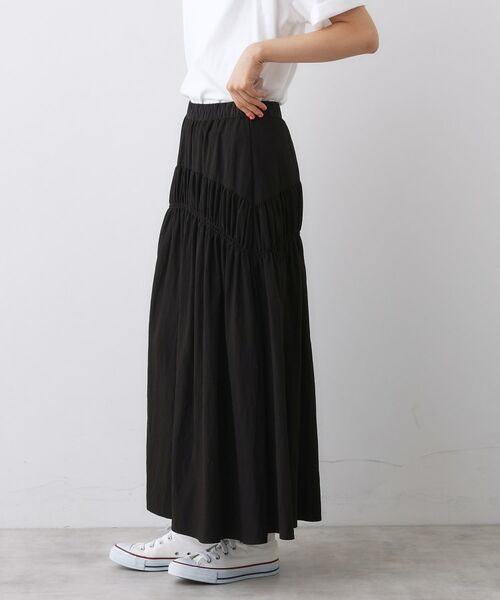 Dessin / デッサン ロング・マキシ丈スカート | 【ウエストゴム/洗える】シャーリングナイロンスカート | 詳細2