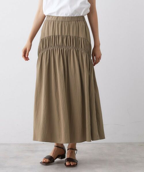 Dessin / デッサン ロング・マキシ丈スカート | 【ウエストゴム/洗える】シャーリングナイロンスカート | 詳細5