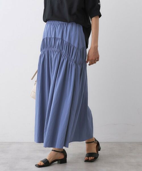 Dessin / デッサン ロング・マキシ丈スカート | 【ウエストゴム/洗える】シャーリングナイロンスカート | 詳細9