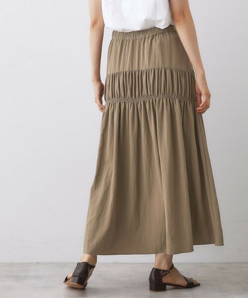 Dessin / デッサン ロング・マキシ丈スカート | 【ウエストゴム/洗える】シャーリングナイロンスカート(モカブラウン(042))