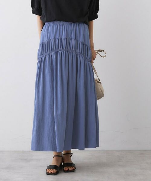Dessin / デッサン ロング・マキシ丈スカート | 【ウエストゴム/洗える】シャーリングナイロンスカート(ブルー(093))