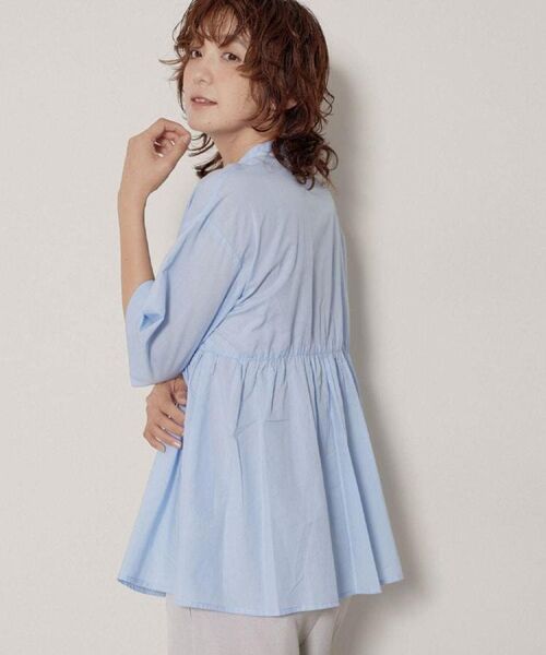 Dessin / デッサン シャツ・ブラウス | 【洗える/体型カバー】バンドカラーペプラムブラウス(ブルー(091))