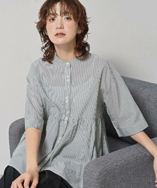 Dessin / デッサン シャツ・ブラウス | 【洗える/体型カバー】バンドカラーペプラムブラウス(ブラック(319))