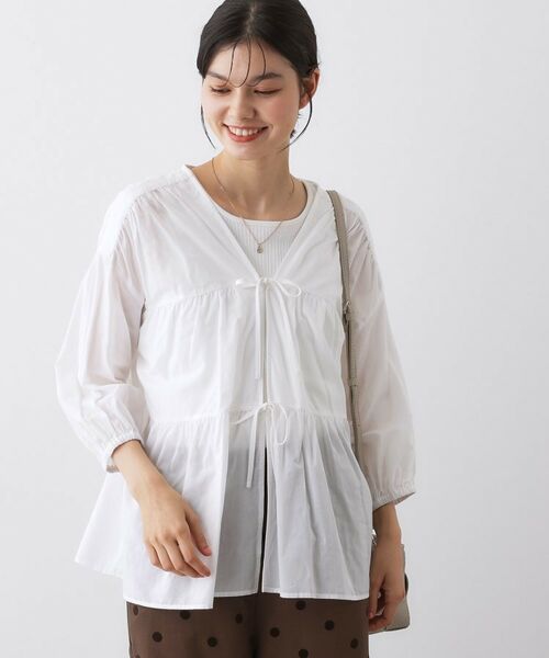 Dessin / デッサン シャツ・ブラウス | 【洗える】フロントリボン七分袖ブラウス | 詳細1