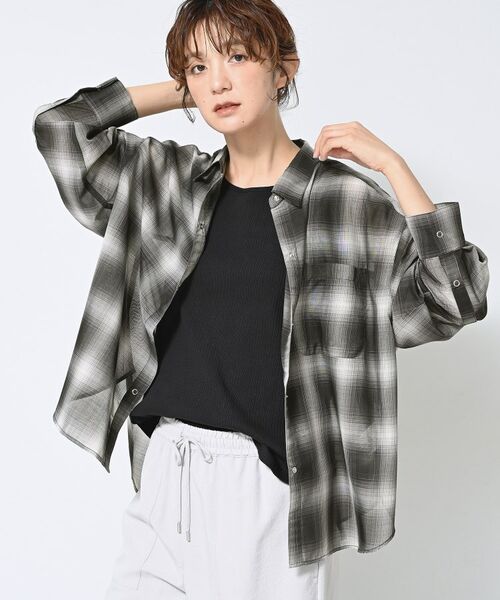 Dessin/デッサン 【洗える】シアーオンブレーチェックシャツ ブラック(219) 01(S) Dessin/デッサン 【洗える】シアーオンブレーチェックシャツ ブラック(219) 01(S)