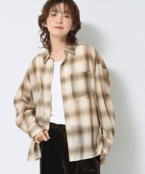 Dessin/デッサン 【洗える】シアーオンブレーチェックシャツ モカブラウン(242) 01(S) Dessin/デッサン 【洗える】シアーオンブレーチェックシャツ モカブラウン(242) 01(S)