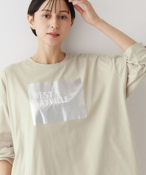 Dessin / デッサン カットソー | 【洗える】箔プリントロングTシャツ(グレージュ(050))