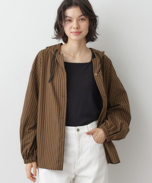 Dessin / デッサン シャツ・ブラウス | 【洗える】ストライプフードブラウス(ブラウン(346))