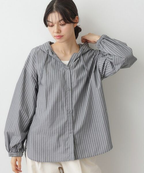 Dessin / デッサン シャツ・ブラウス | 【洗える】ストライプフードブラウス(チャコールグレー(314))