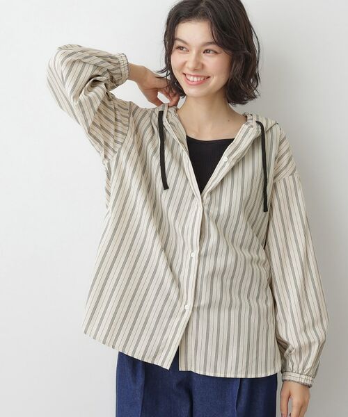 Dessin / デッサン シャツ・ブラウス | 【洗える】ストライプフードブラウス(グレー(317))