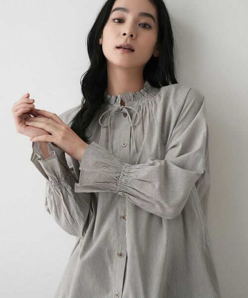 Dessin / デッサン シャツ・ブラウス | 【洗える】フリルネックシャツ(ブラウン(344))