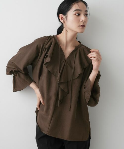 Dessin / デッサン シャツ・ブラウス | 【洗える】フィブリルフリルブラウス(ブラウン(044))