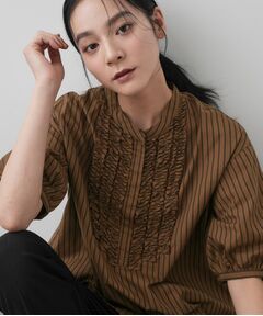 Dessin / デッサン シャツ・ブラウス | 【洗える】フリルバンドカラー五分袖ブラウス