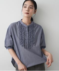 Dessin / デッサン シャツ・ブラウス | 【洗える】フリルバンドカラー五分袖ブラウス