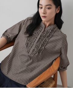 Dessin / デッサン シャツ・ブラウス | 【洗える】フリルバンドカラー五分袖ブラウス