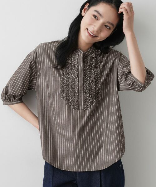 Dessin / デッサン シャツ・ブラウス | 【洗える】フリルバンドカラー五分袖ブラウス | 詳細2