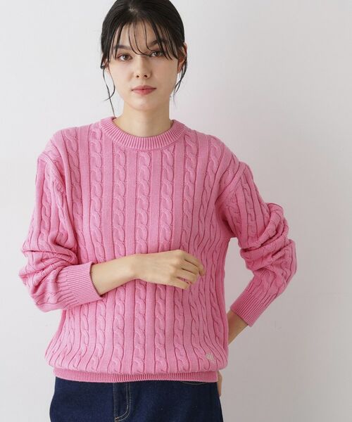 Dessin/デッサン 【ユニセックス・洗える】クルーネックケーブルニット ピンク(073) 04(LL) Dessin/デッサン 【ユニセックス・洗える】クルーネックケーブルニット ピンク(073) 04(LL)