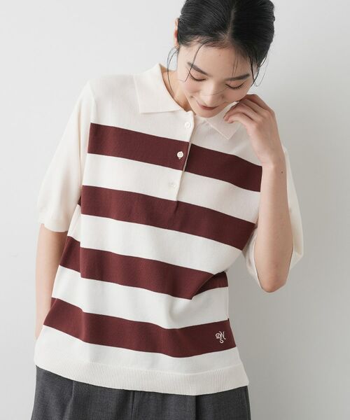 Dessin / デッサン ニット・セーター | 【ユニセックス/洗える】ボーダーニットポロシャツ | 詳細1