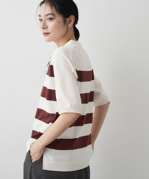 Dessin / デッサン ニット・セーター | 【ユニセックス/洗える】ボーダーニットポロシャツ | 詳細3