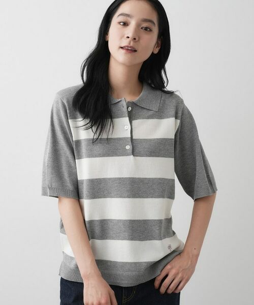 Dessin / デッサン ニット・セーター | 【ユニセックス/洗える】ボーダーニットポロシャツ | 詳細5
