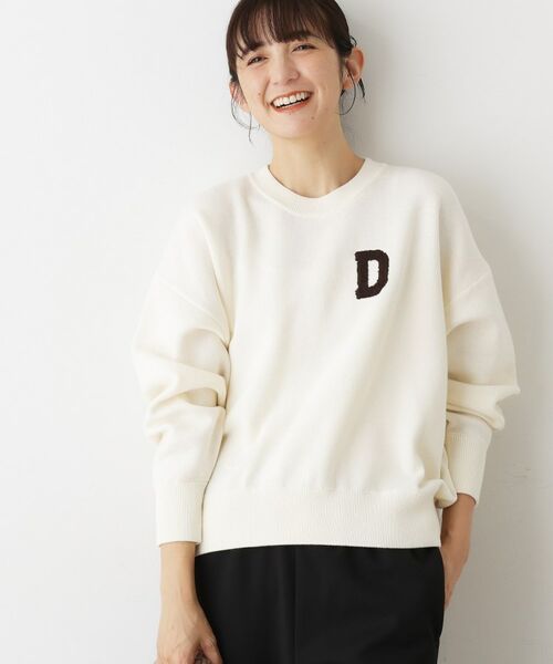 Dessin / デッサン ニット・セーター | 【洗える】Dサガラ刺繍ワッペン付きニット(オフホワイト(003))