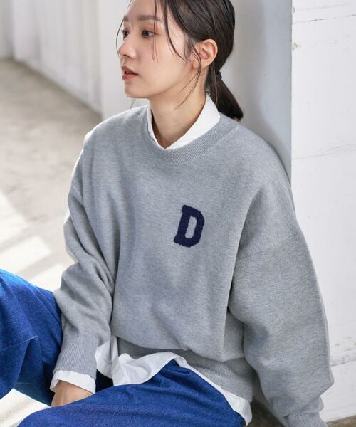 Dessin / デッサン ニット・セーター | 【洗える】Dサガラ刺繍ワッペン付きニット(グレー(012))