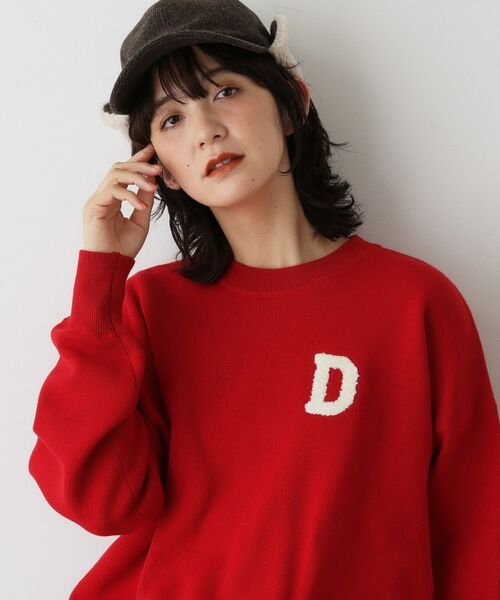 Dessin / デッサン ニット・セーター | 【洗える】Dサガラ刺繍ワッペン付きニット(レッド(063))