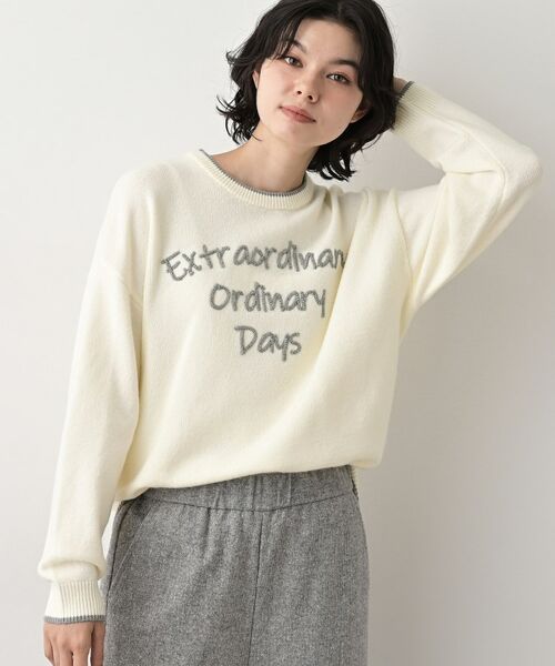 Dessin / デッサン ニット・セーター | 【洗える】ペイント風刺繍入り配色ラインニット | 詳細1