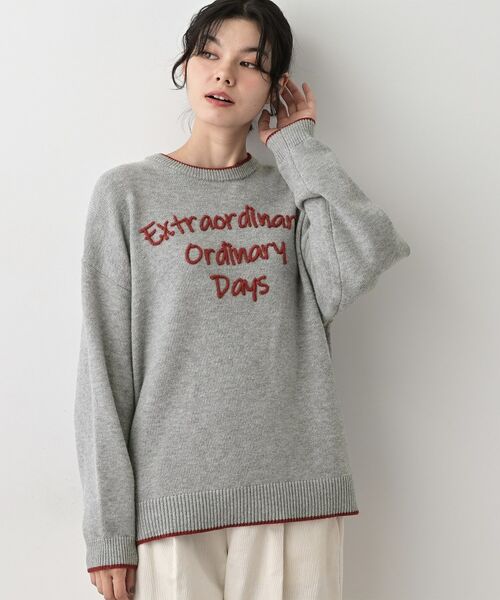 Dessin / デッサン ニット・セーター | 【洗える】ペイント風刺繍入り配色ラインニット | 詳細5