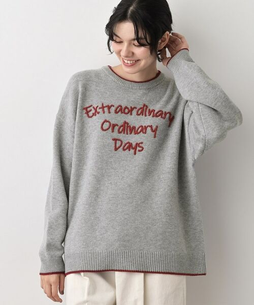 Dessin / デッサン ニット・セーター | 【洗える】ペイント風刺繍入り配色ラインニット | 詳細6