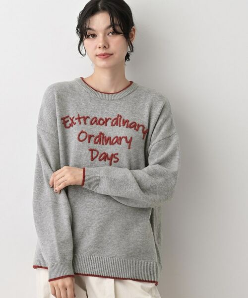 Dessin / デッサン ニット・セーター | 【洗える】ペイント風刺繍入り配色ラインニット(グレー(012))