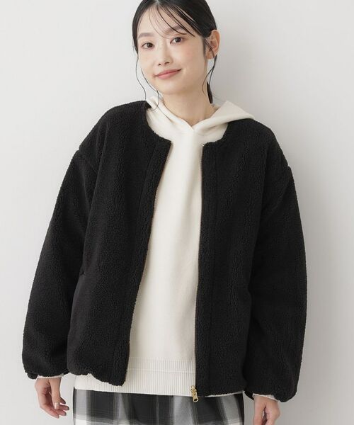 Dessin / デッサン ノーカラージャケット | 【2WAY】リバーシブルタフタボアアウター(ブラック(519))