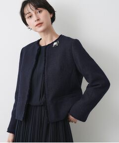 Dessin / デッサン ノーカラージャケット | 【入卒／セレモニー／セットアップ可能】ツイードクルーネックジャケット