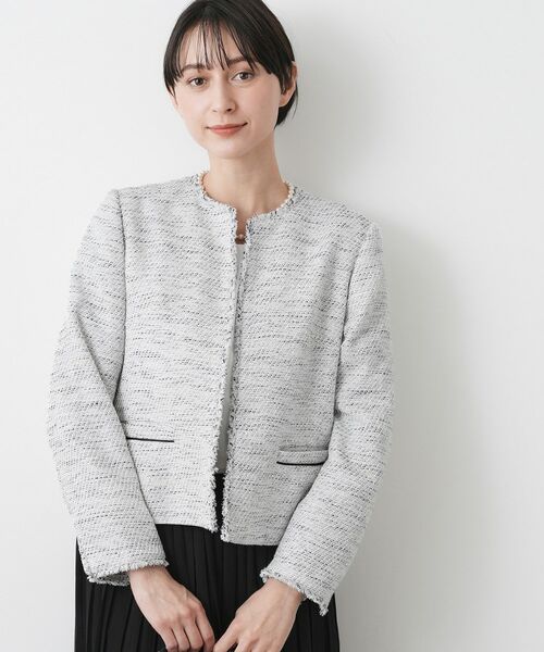 Dessin / デッサン ノーカラージャケット | 【入卒/セレモニー/セットアップ可能】ツイードクルーネックジャケット | 詳細5