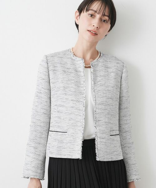 Dessin / デッサン ノーカラージャケット | 【入卒/セレモニー/セットアップ可能】ツイードクルーネックジャケット(ブラック(519))