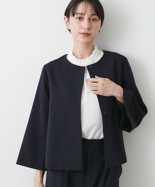 Dessin / デッサン ノーカラージャケット | 【入卒/セレモニー/セットアップ可能】テントラインダブルクロスジャケット(ネイビー(094))