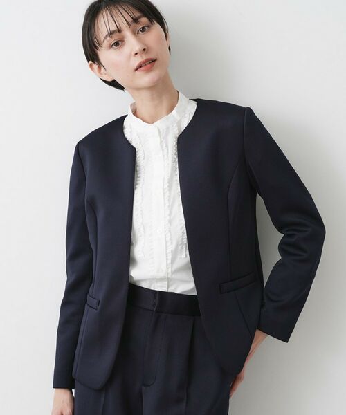 Dessin / デッサン ノーカラージャケット | 【入卒/セレモニー/お仕事/セットアップ可能】ソフトボンディングジャケット(ネイビー(094))