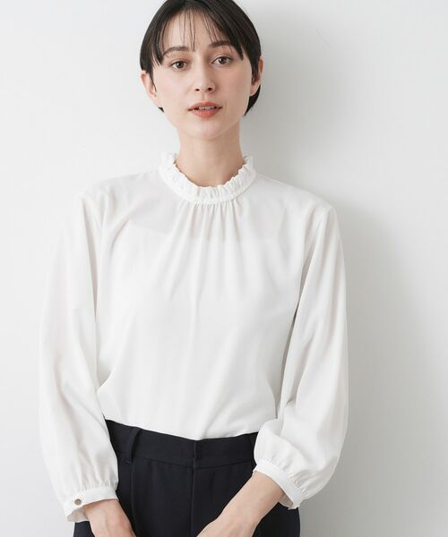 Dessin / デッサン シャツ・ブラウス | 【入卒/セレモニー/洗える】フリルネックブラウス(ホワイト(001))