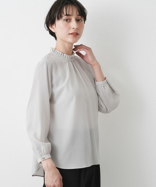 Dessin / デッサン シャツ・ブラウス | 【入卒/セレモニー/洗える】フリルネックブラウス(ライトグレー(010))