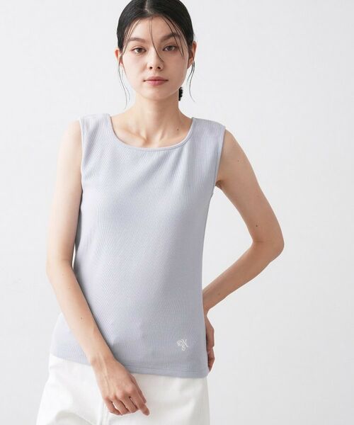 Dessin / デッサン キャミソール・チューブトップ | 【洗える】リブスクエアタンクトップ（サックスブルー(090)）