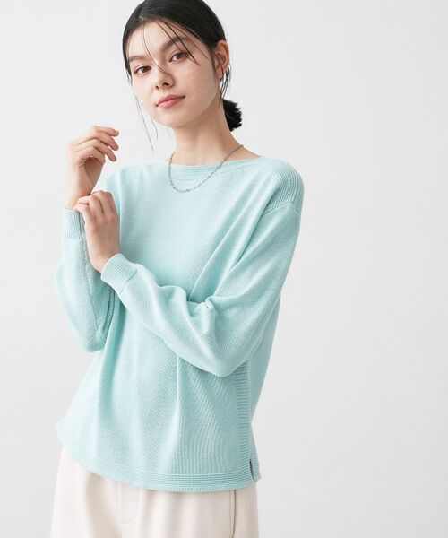 Dessin / デッサン ニット・セーター | 【洗える】ミドルゲージボートネックカラーニット（ブルー(091)）