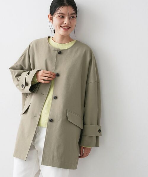 Dessin / デッサン その他アウター | 【花粉ガード/撥水加工/洗える】クルーネックスプリングコート（オリーブグリーン(026)）